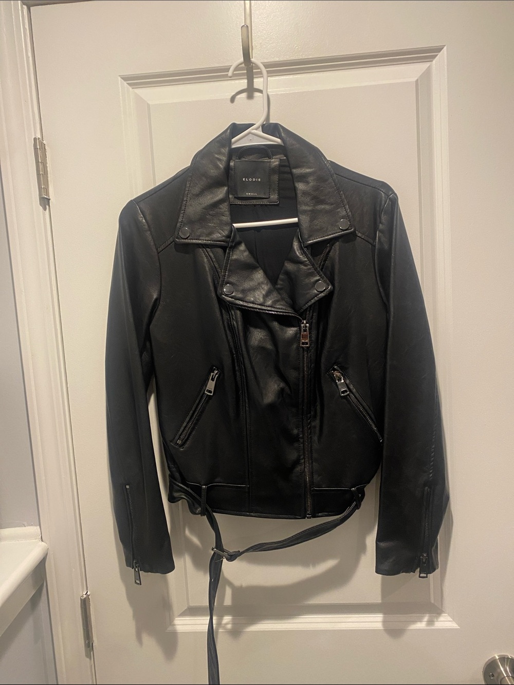 Elodie Black Leather Moto Jacket with Belt